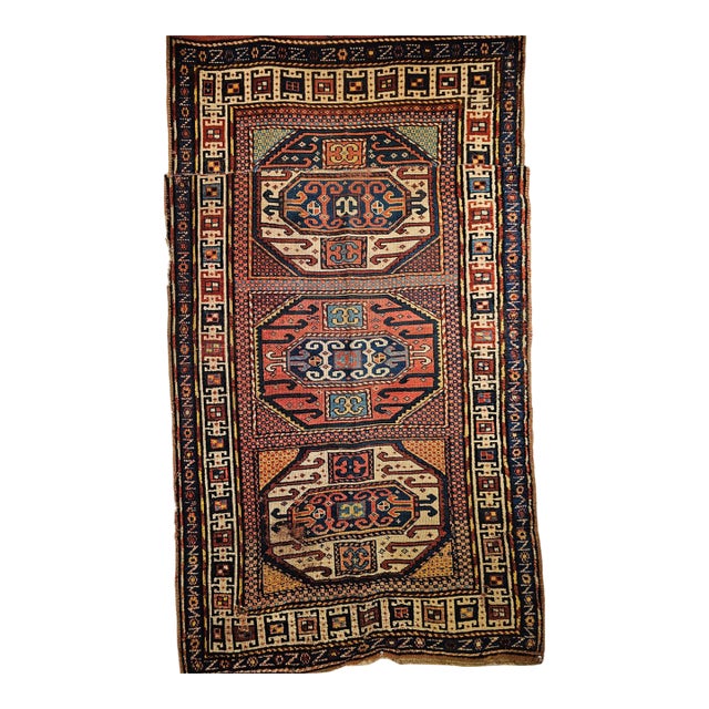 Antique Karachov Kazak Area Rug, Hand-Knotted Wool, Caucasus, 1800s, 4' x 7' For Sale