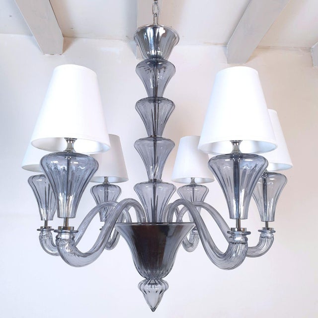 Mid-Century Modern 1990s Blue-Gray Murano Glass Mid Century Modern Chandelier For Sale - Image 3 of 12