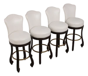 Set of 4 White Leather Revolving Seat Bar Stools
