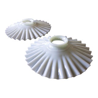 Pair of French 19th Century Ruffled Milk Glass Petticoat Lampshades For Sale