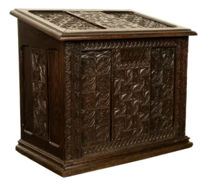 Antique French Medieval Gothic Carved Oak Chest Coffer 17th Century Panels 1679