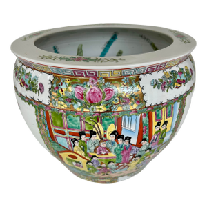 Vintage Famille Rose Medallion Koi Fish Jardiniere