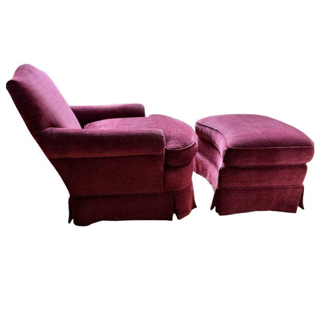 1990s Custom Lounge Chair & Ottoman Set in Burgundy by Dapha For Sale - Image 5 of 18