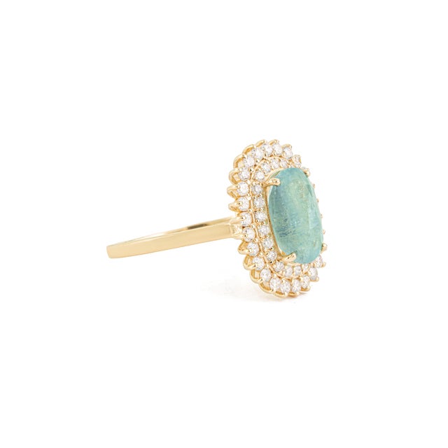 Metal 2.14Carats Natural Paraiba Tourmaline Cushion Cut Diamond Halo 14k Gold Ring Size 6.5 For Sale - Image 7 of 18