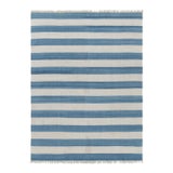 Rug & Kilim’s Contemporary Dhurrie Rug in White and Navy Blue Stripes For Sale