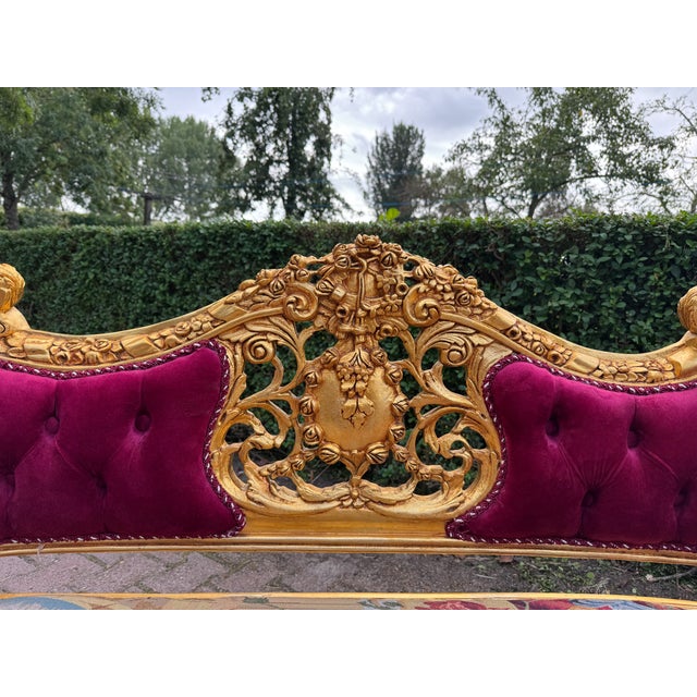 1970s 1970 French Louis XVI Gold Beech Velvet Sofa Set 3pc For Sale - Image 5 of 18