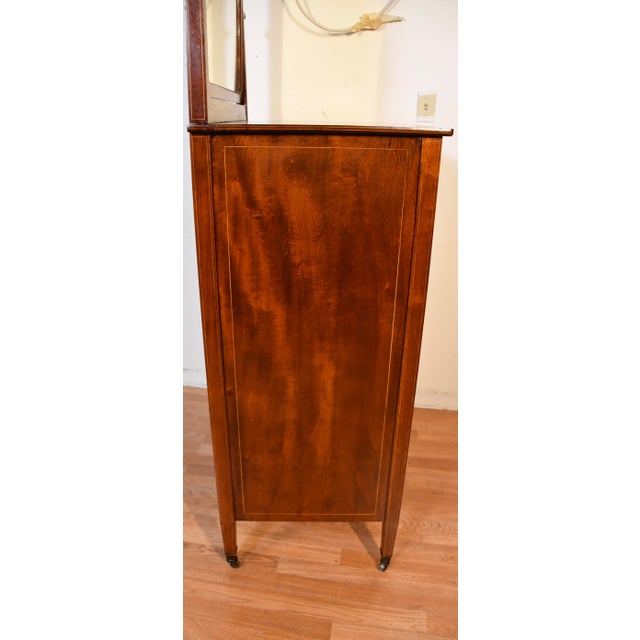 1900s English Hepplewhite Mahogany Inlaid Low & High Dressers With Mirrors Chests of Drawers For Sale - Image 12 of 18