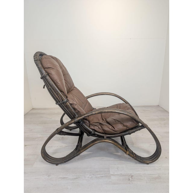 Italian Rattan and Leather Armchair, 1960s For Sale - Image 4 of 13