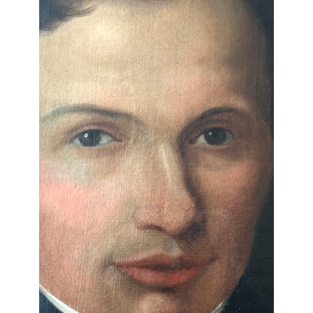 Antique Original Oil Paintings of a Gentleman and Lady, 19th Century Portrait Set - a Pair For Sale - Image 9 of 17