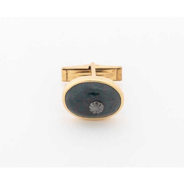 Navy Blue Bloodstone and 14k Yellow Gold Cufflinks For Sale - Image 8 of 9