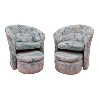 Vintage Miami Vice Upholstered Lounge Chairs With Matching Ottomans - 4 Pieces For Sale
