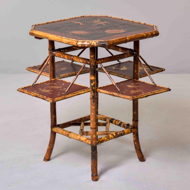 Victorian English Tiger Bamboo Chinoiserie Book Table With Folding Shelves For Sale In Detroit - Image 6 of 13
