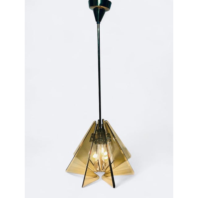 Fontana Arte Tinted Glass and Brass Hanging Lamp by Gino Paroldo for Fontana Arte, 1950s For Sale - Image 4 of 5