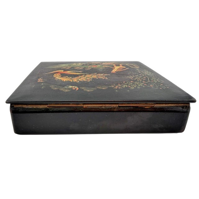 Folk Art Soviet Mstyora Firebird Lacquer Box Signed V. Snyatkov, circa 1980 For Sale - Image 3 of 16