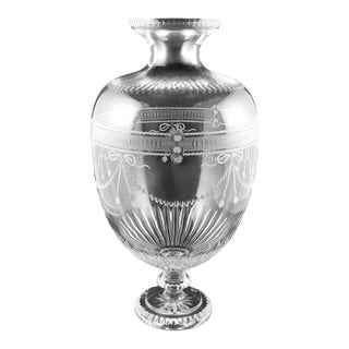 Neoclassical Style Large Italian Crystal Vase With 18th Century Engravings For Sale