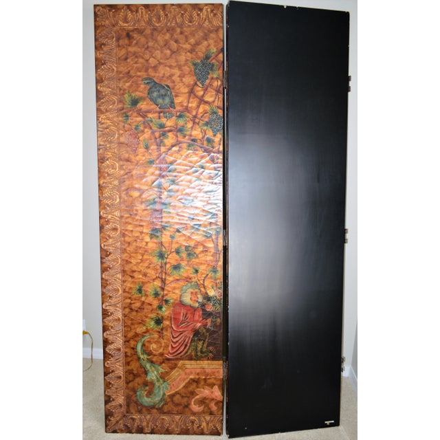 1970s Asian Tri-Fold Hand Painted Lacquer Room Divider For Sale - Image 5 of 12