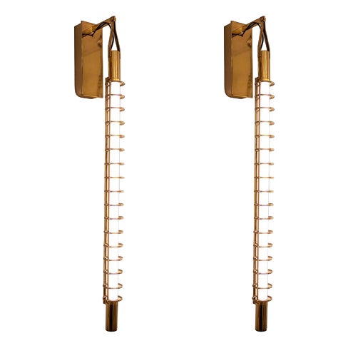 Wall Lights with Brass Rings and Tube Light, Set of 2 For Sale