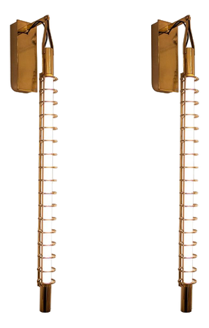 Wall Lights with Brass Rings and Tube Light, Set of 2