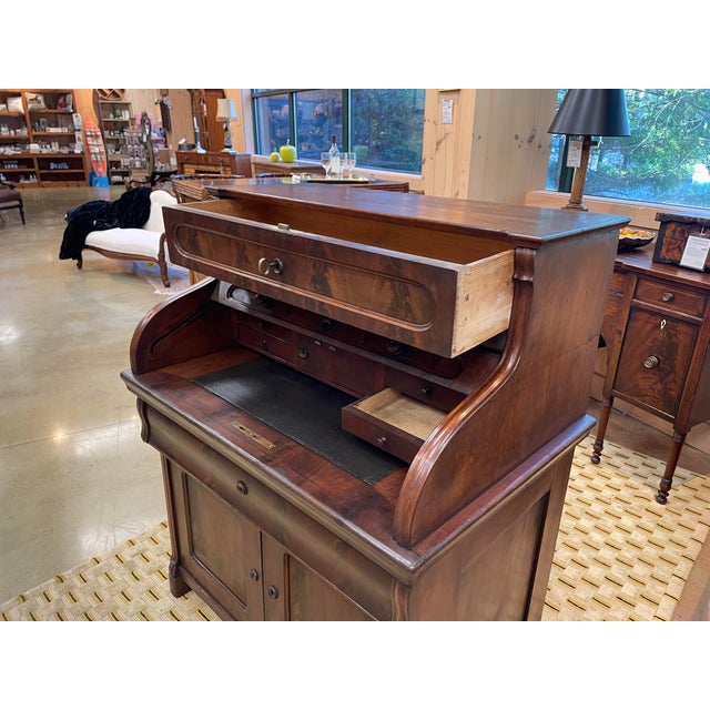 Wood Antique 19th Century Mahogany Roll Top Writing Desk For Sale - Image 7 of 12
