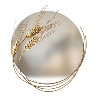 Curtis Jere Mirror Wheat Sheaf Round Mid Century Modern Metal Wall Art Signed For Sale