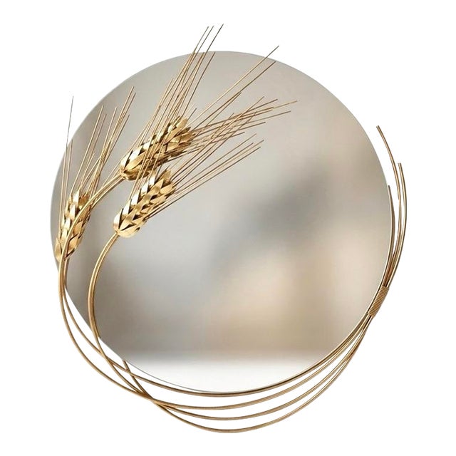 Curtis Jere Mirror Wheat Sheaf Round Mid Century Modern Metal Wall Art Signed For Sale