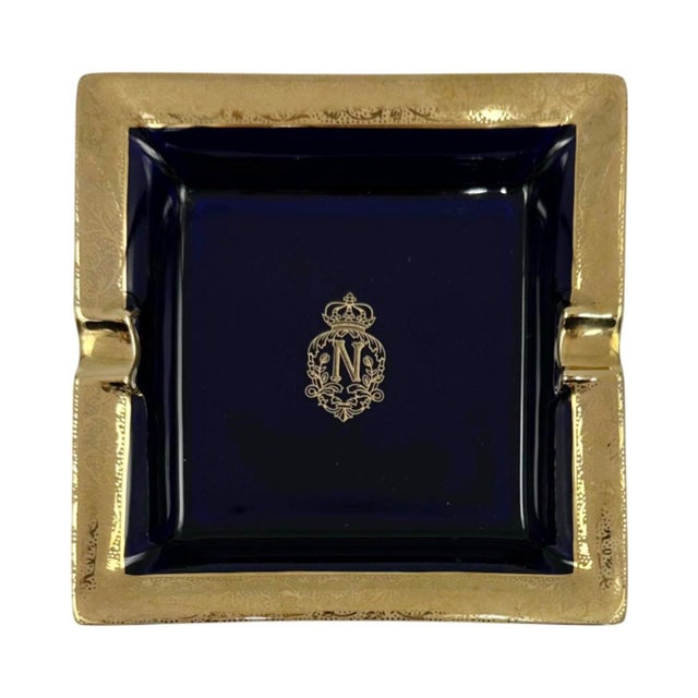 Mid 20th Century Vintage Le Negresco Hotel Nice France Cobalt Blue Porcelain Ashtray For Sale - Image 5 of 7
