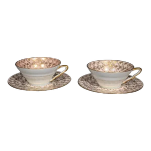 Pair of Porcelain Cups and Saucers, CL Limoges France, Late 1940s