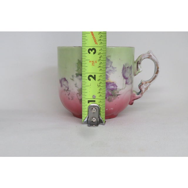 Early 19th Century Pm Bavarian Porcelain Floral Purple Green Mustache Mug Cup 4557b For Sale - Image 13 of 16