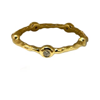 Textured 18k Gold Ring With 1 Tcw Diamonds Size 6 For Sale