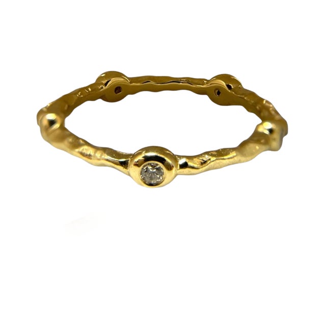 Textured 18k Gold Ring With 1 Tcw Diamonds Size 6 For Sale