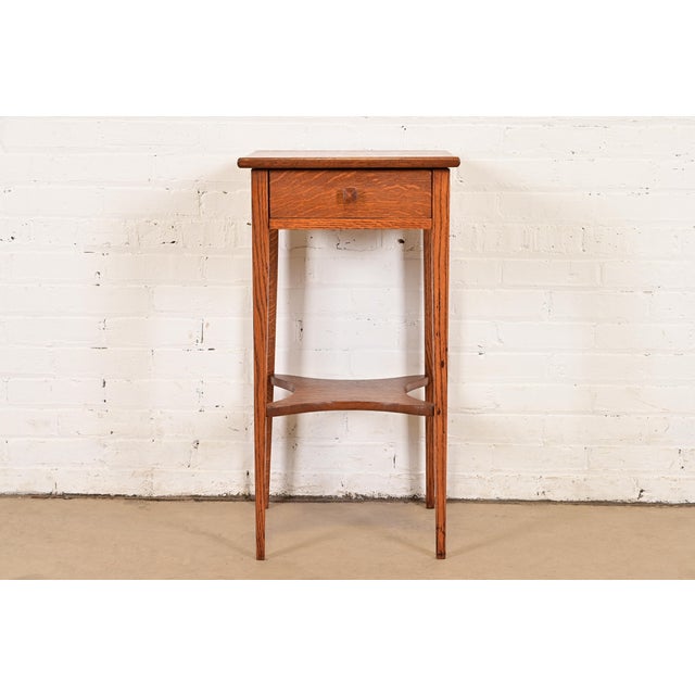 Mission Limbert Style Antique Mission Oak Arts & Crafts Nightstand or Occasional Side Table, Circa 1900 For Sale - Image 3 of 11