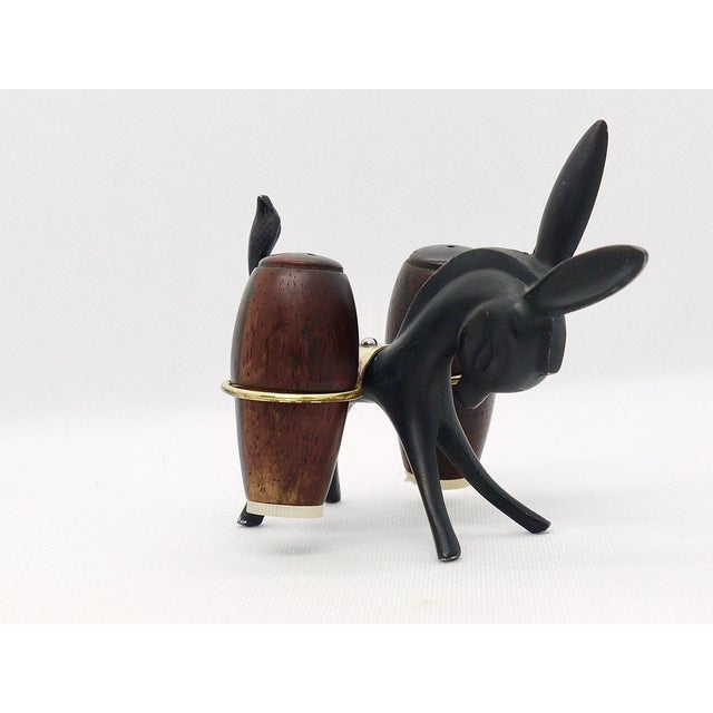 Metal Donkey Salt and Pepper Shakers with Holder by Walter Bosse for Hertha Baller, Austria, 1950s, Set of 3 For Sale - Image 7 of 13