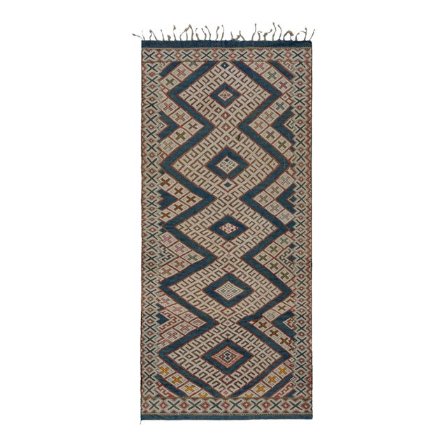 1940s Vintage Zayane Moroccan Kilim Rug With Geometric Patterns For Sale