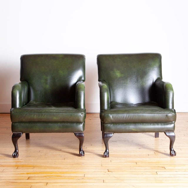 Mid 20th Century Mid 20th Century Pair of George Smith Style Leather Armchairs and Ottoman For Sale - Image 5 of 10