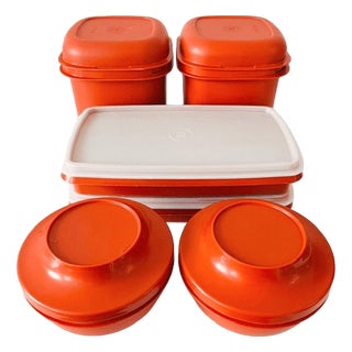Vintage Orange Rust-Brown Food Storage Containers from Tupperware, 1970s, Set of 6 For Sale