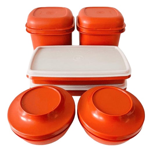 Vintage Orange Rust-Brown Food Storage Containers from Tupperware, 1970s, Set of 6 For Sale