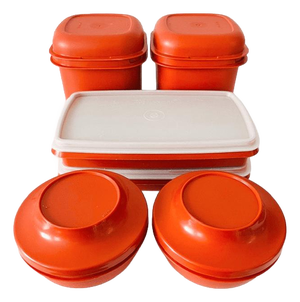 Vintage Orange Rust-Brown Food Storage Containers from Tupperware, 1970s, Set of 6
