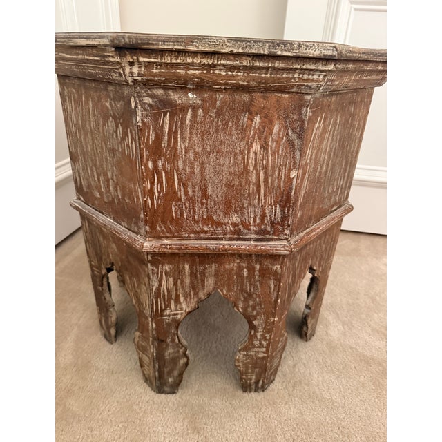 Antique Moroccan-Style Distressed Whitewashed Octagonal Accent Table For Sale - Image 4 of 5