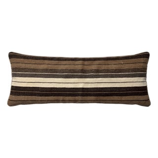 Brown Striped Kilim Lumbar Pillow Cover 15'' X 43'' For Sale