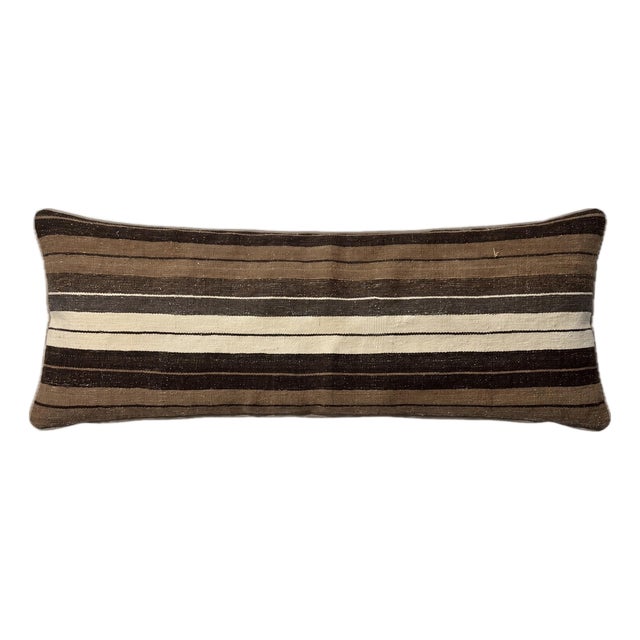 Brown Striped Kilim Lumbar Pillow Cover 15'' X 43'' For Sale