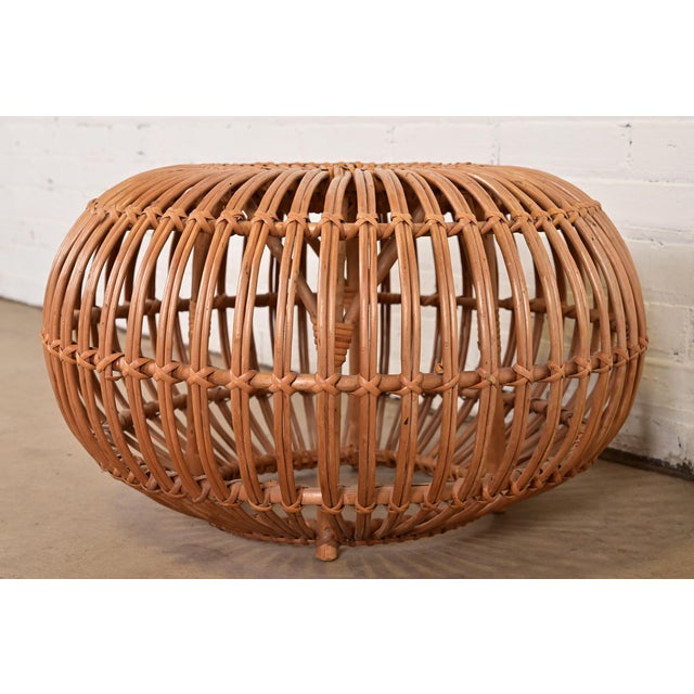 Franco Albini Franco Albini Mid-Century Organic Modern Italian Rattan Pouf Ottoman, 1950s For Sale - Image 4 of 11