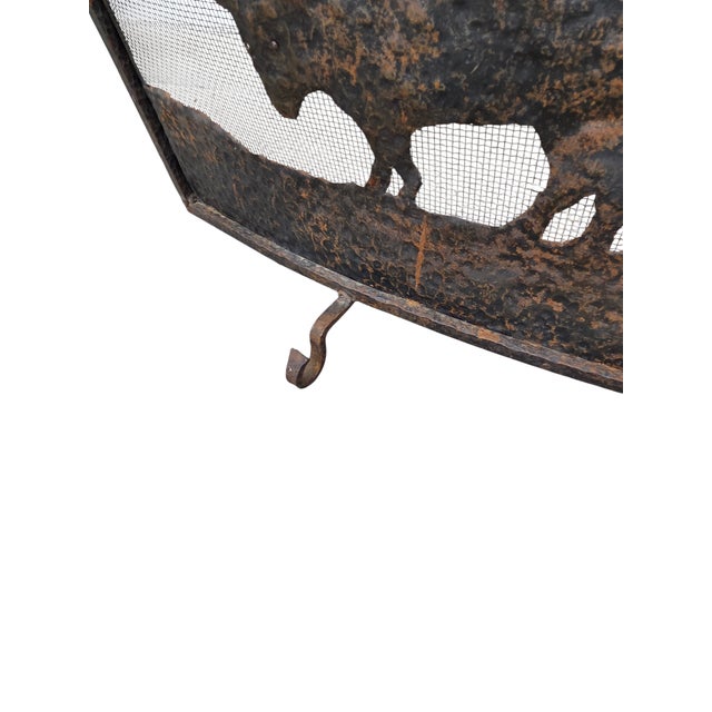 Antique Rustic Wrought Iron Fireplace Screen Silhouette Covered Wagon Ox Western For Sale - Image 14 of 18