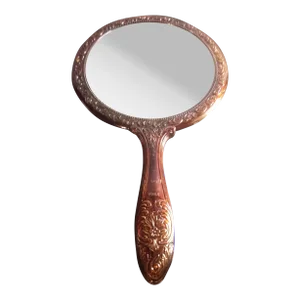 1930s Victorian Ornate Handheld Round Vanity Mirror