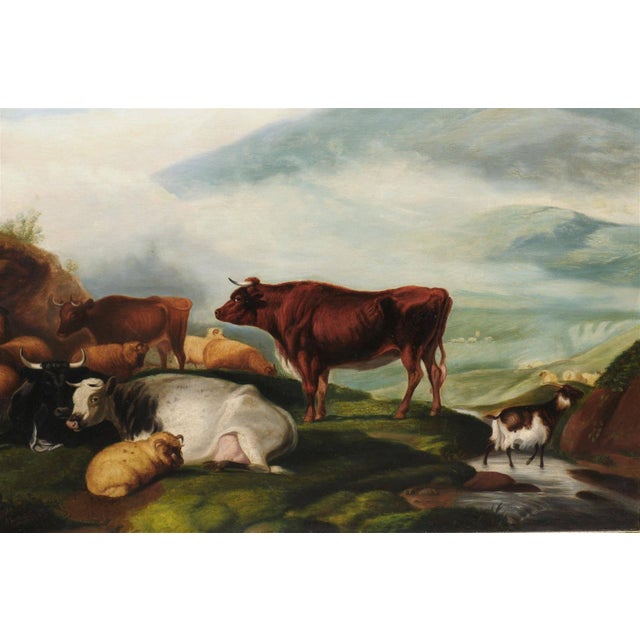 Large English 1880s Giltwood Framed Pastoral Oil Painting with Cattle and Sheep For Sale - Image 4 of 7