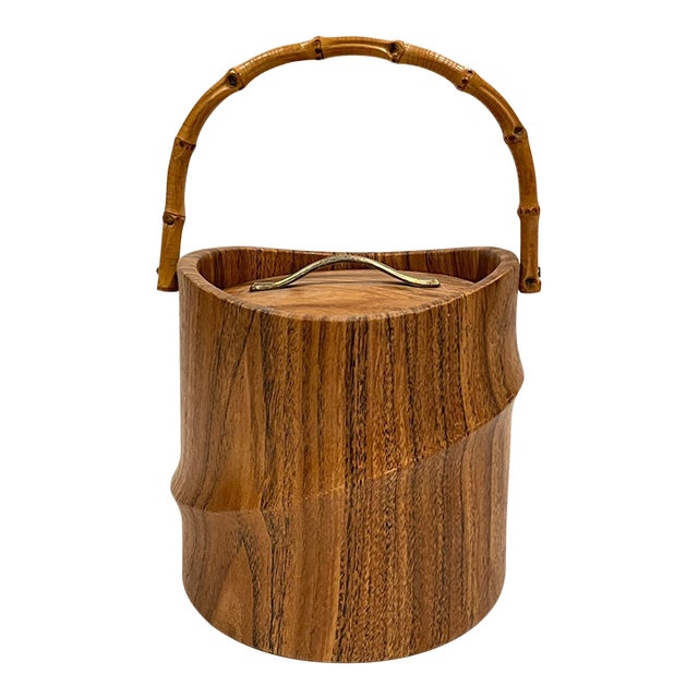 Vintage Ice Bucket With Bamboo Handle For Sale