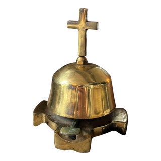 Late 20th Century Vintage Brass Church Cross Bell For Sale