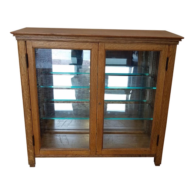 Small Scale Antique Quartered Oak Glass Door Curio Display