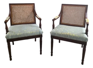Louis XVI–inspired 1950s Vintage Cane Back Chairs- A Pair!