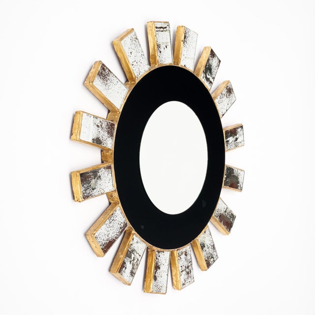 Mid-Century Modern Glass Covered Vintage Sunburst Mirror For Sale - Image 3 of 9