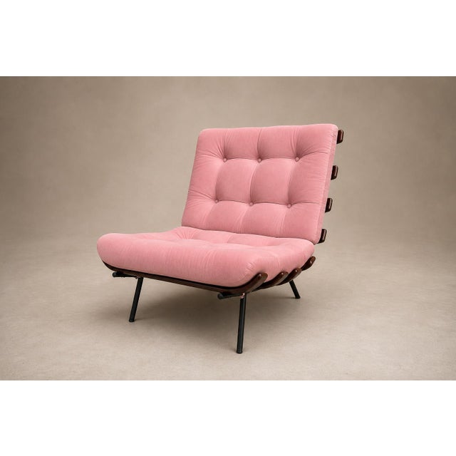 Pink Brazilian Modern Wood Slat & Metal Frame Armchair, Moveis Pallar, 1950s For Sale - Image 8 of 18